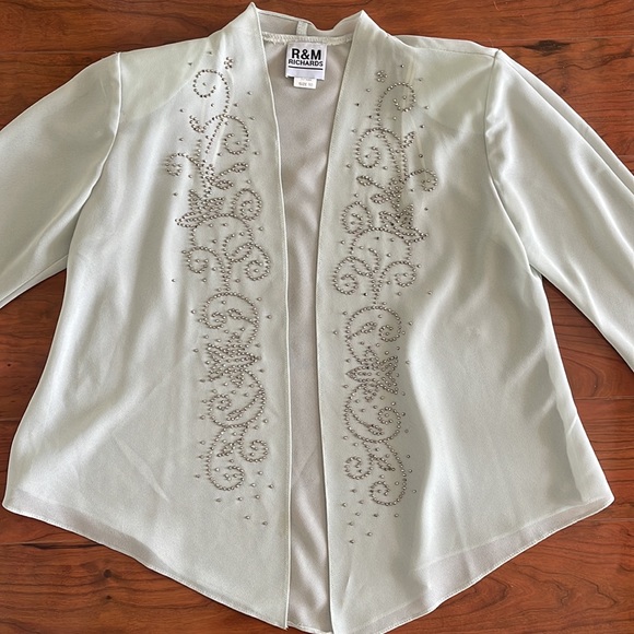 R & M Richards Sage Green Rhinestone Bridal Gown Dress - Picture 10 of 14